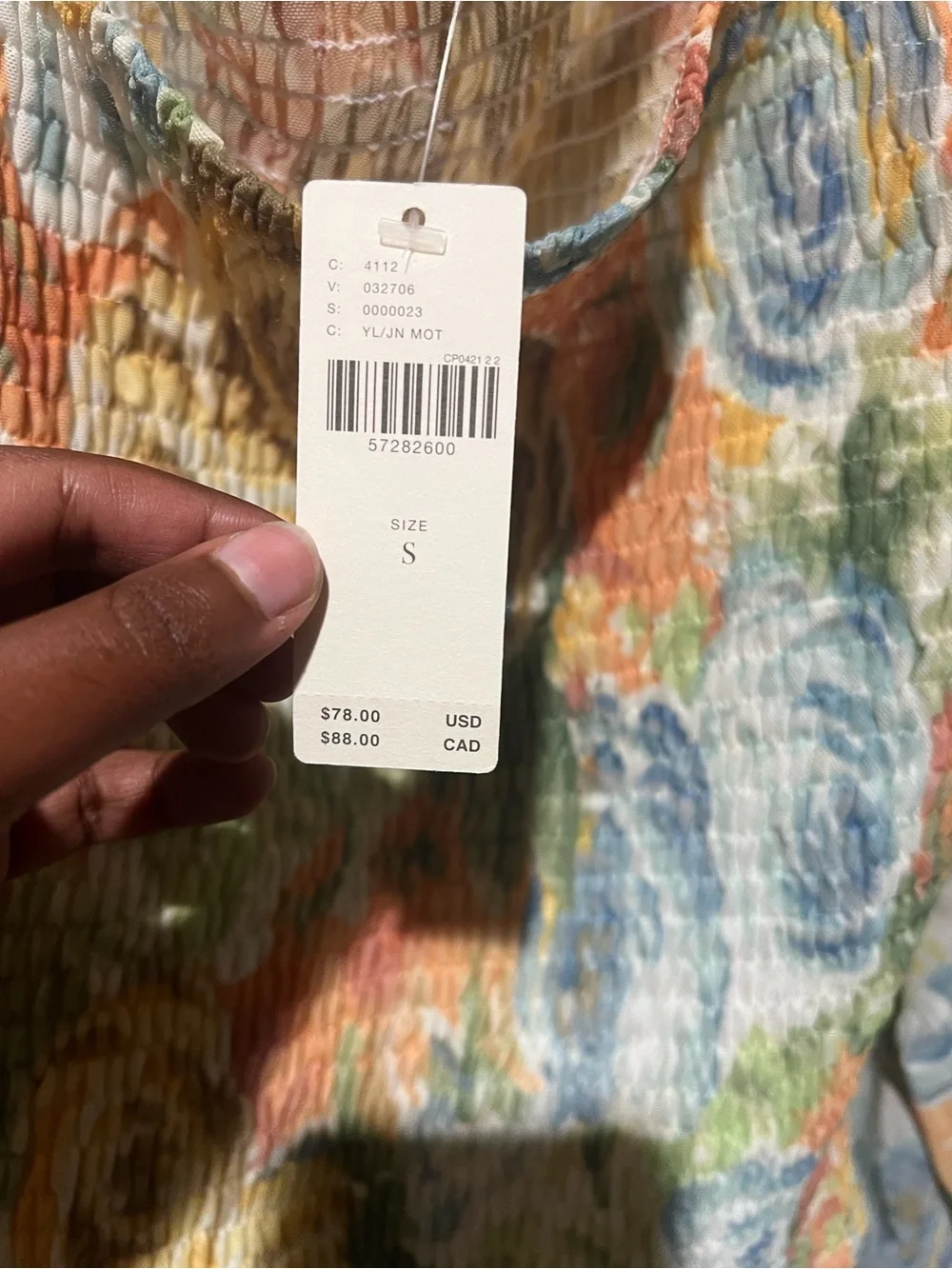 Anthropologie Multicolor Floral Smocked Square-Neck Blouse